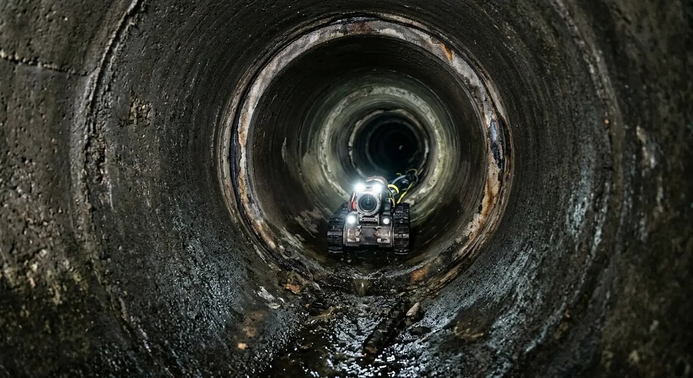 Robotic sewer camera inspecting pipe interior for Sewer Line Cleaning in Frisco